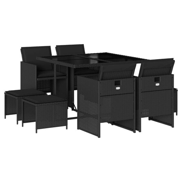 vidaXL Set de comedor de jard&iacute;n 9 pzas y cojines rat&aacute;n sint&eacute;tico negro