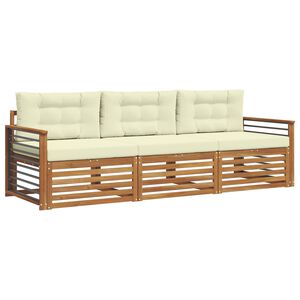 vidaXL Conjunto de sof&aacute;s de exterior con coj&iacute;n 3 pcs Natural y Crema