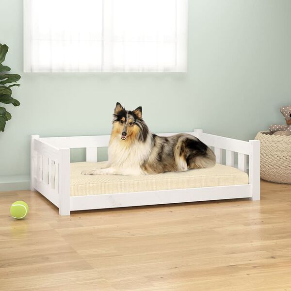 vidaXL Cama para perros madera maciza de pino blanco 95,5x65,5x28 cm