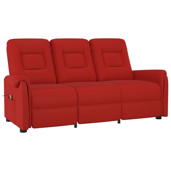 vidaXL Sillón reclinable de masaje 3 plazas cuero sintético rojo tinto