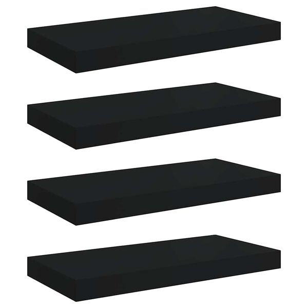 vidaXL Estantes flotantes de pared 4 uds negro MDF 50x23x3,8 cm