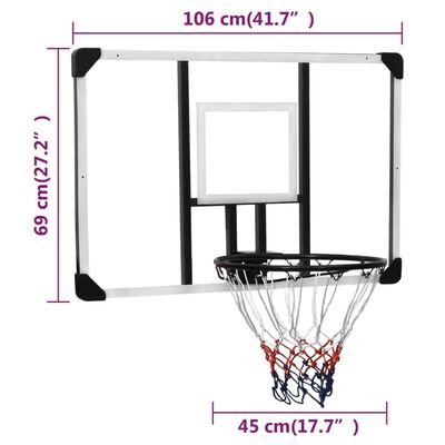 vidaXL Tablero de baloncesto policarbonato transparente 106x69x3 cm