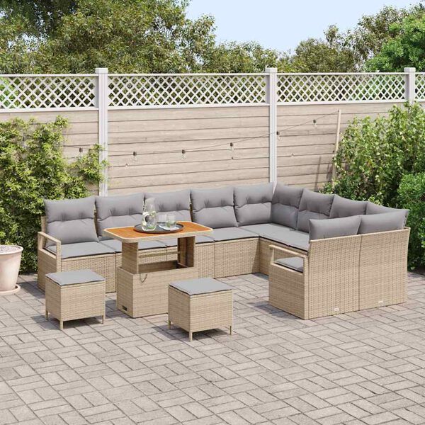 vidaXL Conjunto de sofá de jardín con cojín 12 pcs Beige Poliratán