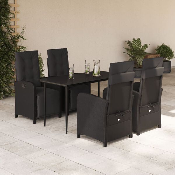 vidaXL Set de muebles jard&iacute;n 5 pzas con cojines rat&aacute;n sint&eacute;tico negro