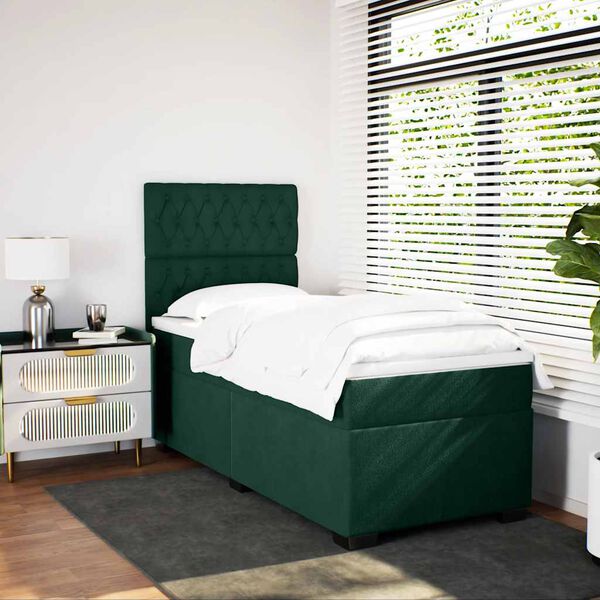 vidaXL Cama box spring con colch&oacute;n terciopelo verde oscuro 80x200 cm