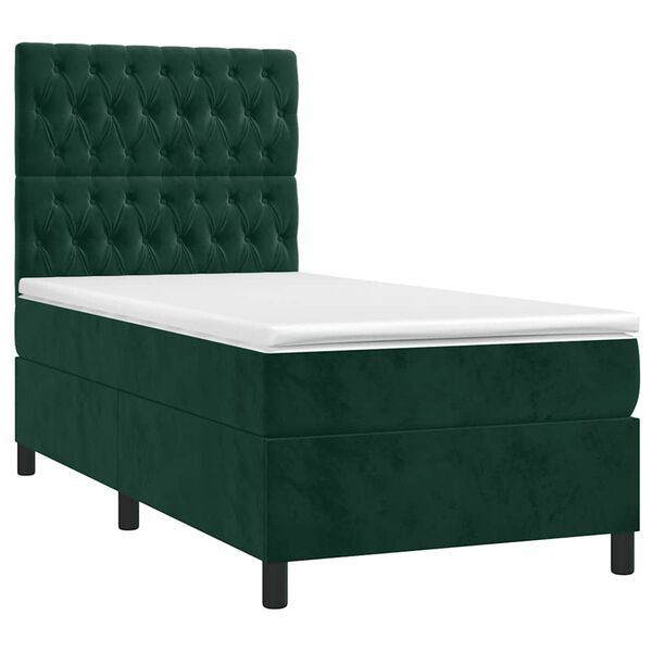 vidaXL Cama box spring colch&oacute;n y LED terciopelo verde oscuro 90x200 cm