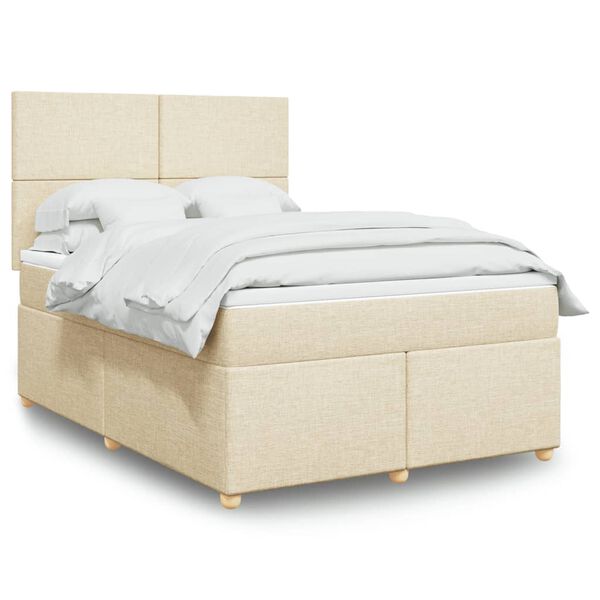 vidaXL Cama box spring con colch&oacute;n tela color crema 140x200 cm