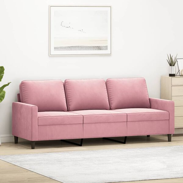 vidaXL Sof&aacute; de 3 plazas terciopelo rosa 180 cm