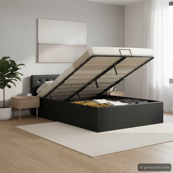 vidaXL Cama canap&eacute; hidr&aacute;ulica cuero sint&eacute;tico negro 120x200 cm