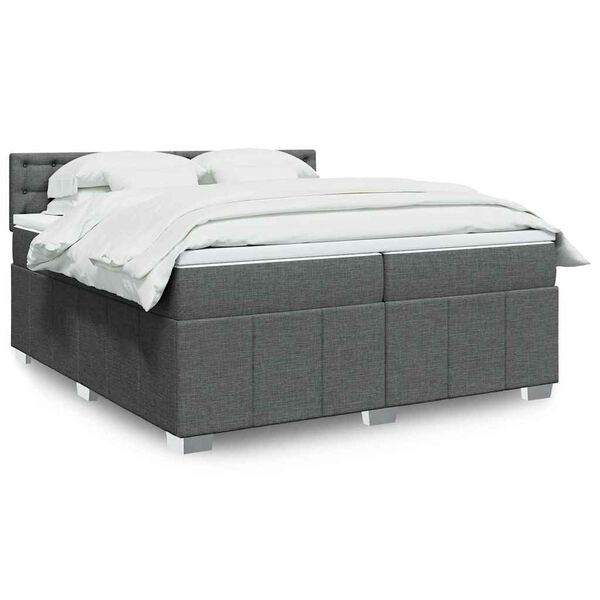 vidaXL Cama box spring con colch&oacute;n tela gris oscuro 200x200 cm
