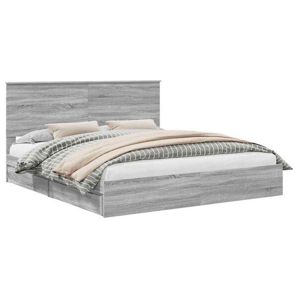 vidaXL Cama con almacenamiento con cabecera Gris Sonoma 180 x 200 cm