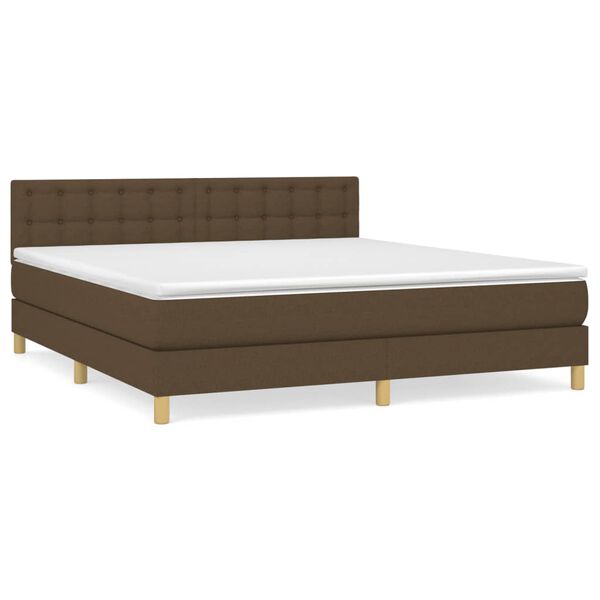 vidaXL Cama box spring con colch&oacute;n tela marr&oacute;n oscuro 180x200 cm