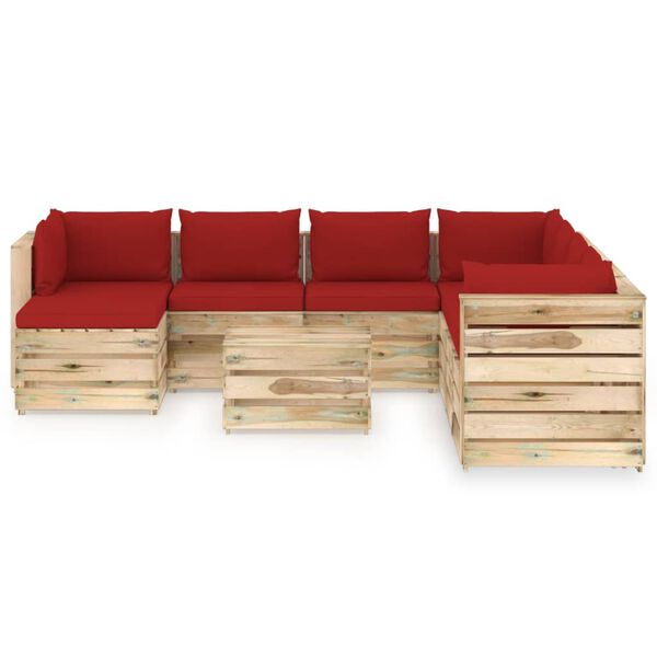 vidaXL Muebles de jard&iacute;n 9 piezas con cojines madera impregnada verde