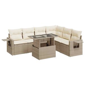 vidaXL Set sof&aacute;s de jard&iacute;n 7 piezas y cojines rat&aacute;n sint&eacute;tico beige