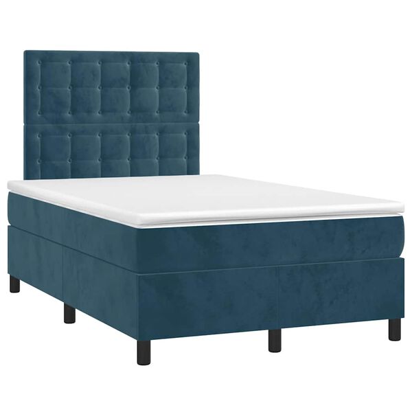 vidaXL Cama box spring colch&oacute;n y LED terciopelo azul oscuro 120x190 cm