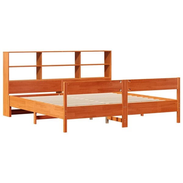 vidaXL Cama con estanter&iacute;a sin colch&oacute;n madera maciza marr&oacute;n 180x200cm