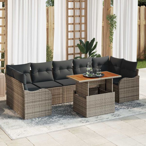 vidaXL Conjunto de sof&aacute; de jard&iacute;n 8 pcs Gris Polirat&aacute;n