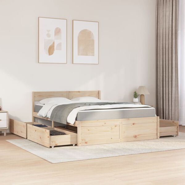 vidaXL Cama con cajones y colch&oacute;n madera maciza de pino 140x200 cm