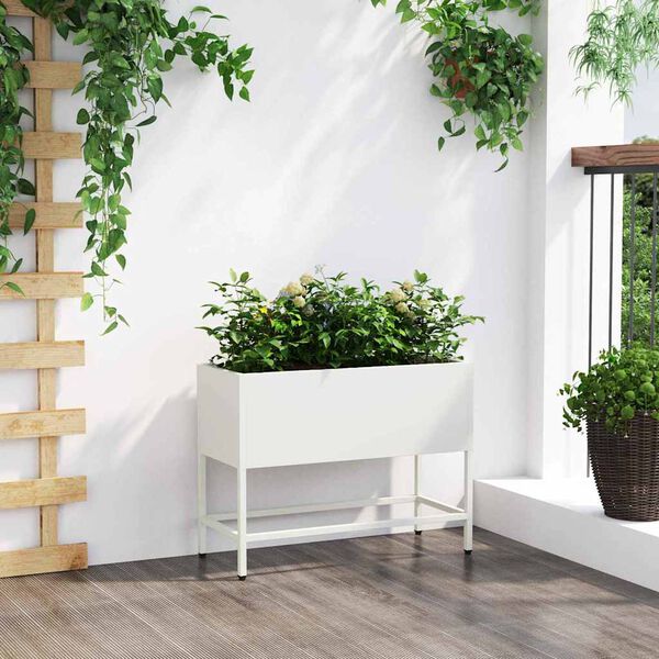 vidaXL Jardinera Elevada Blanco 60 x 26 x 48 cm Acero