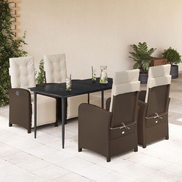 vidaXL Set comedor de jard&iacute;n 5 piezas y cojines rat&aacute;n sint&eacute;tico marr&oacute;n