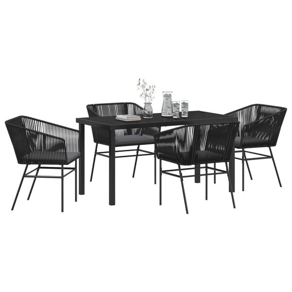 vidaXL Conjunto de Comedor de Jard&iacute;n con coj&iacute;n 5 pcs Negro