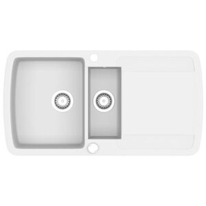 vidaXL Fregadero de cocina con dos senos de granito blanco