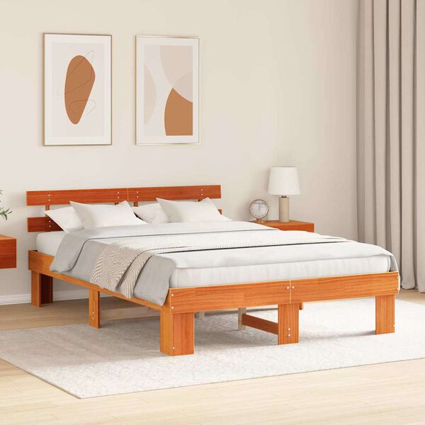 vidaXL Estructura de cama con cabecera Marr&oacute;n cera 160 x 200 cm