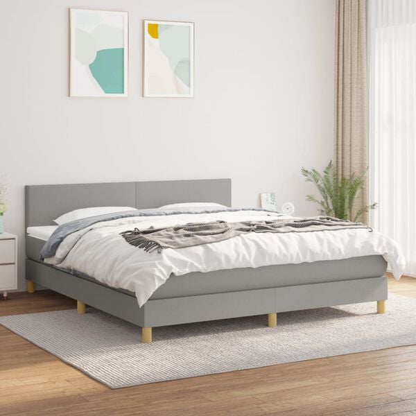 vidaXL Cama box spring con colch&oacute;n tela gris claro 160x200 cm