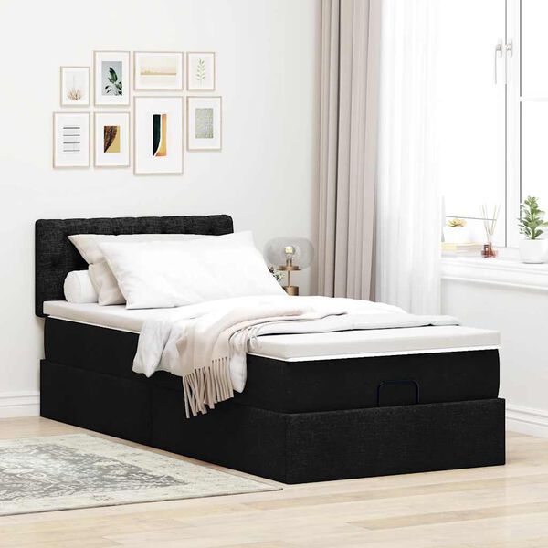 vidaXL Estructura de cama otomana con colch&oacute;n tela negra 80x200cm