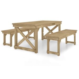 vidaXL Set de comedor para jard&iacute;n 3 pzas madera maciza pino impregnada