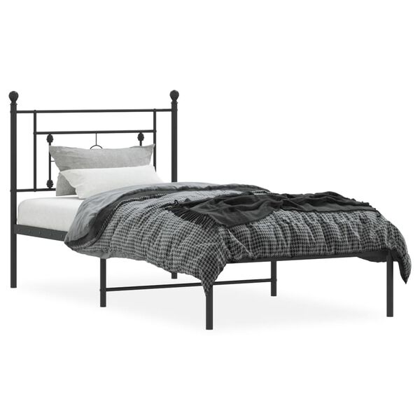 vidaXL Estructura cama sin colch&oacute;n con cabecero metal negro 90x200 cm
