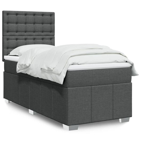vidaXL Cama box spring con colch&oacute;n tela gris oscuro 90x190 cm
