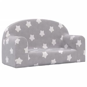 vidaXL Sof&aacute; de ni&ntilde;os de 2 plazas felpa suave gris claro con estrellas