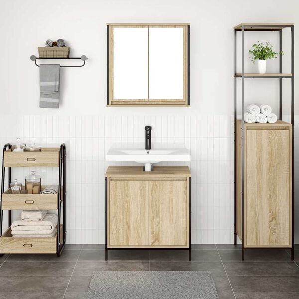 vidaXL Set de muebles de ba&ntilde;o 2 pzas madera contrachapada roble Sonoma