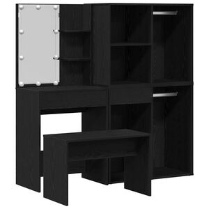 vidaXL Conjunto de mesa de vestidor con LED 4 uds. Roble Negro