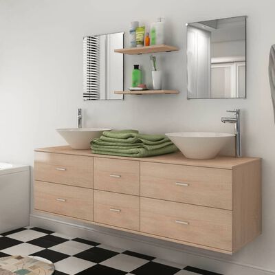 vidaXL Conjunto de muebles de baño con lavabo y grifo 9 piezas beige