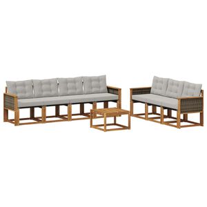 vidaXL Conjunto de sof&aacute;s de exterior 8 pcs Natural y Gris Claro