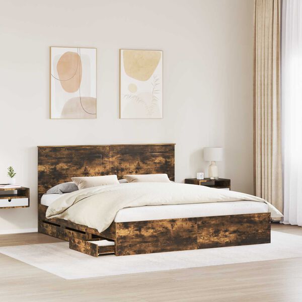 vidaXL Estructura de cama Roble ahumado 200 x 200 cm Madera Ingenieril