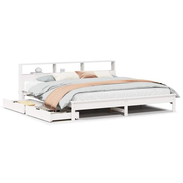 vidaXL Cama con estanter&iacute;a sin colch&oacute;n madera maciza blanca 200x200 cm