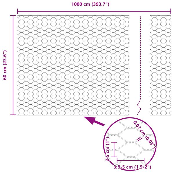 vidaXL Cerca Hexagonal Verde 0.6 x 10 m Acero