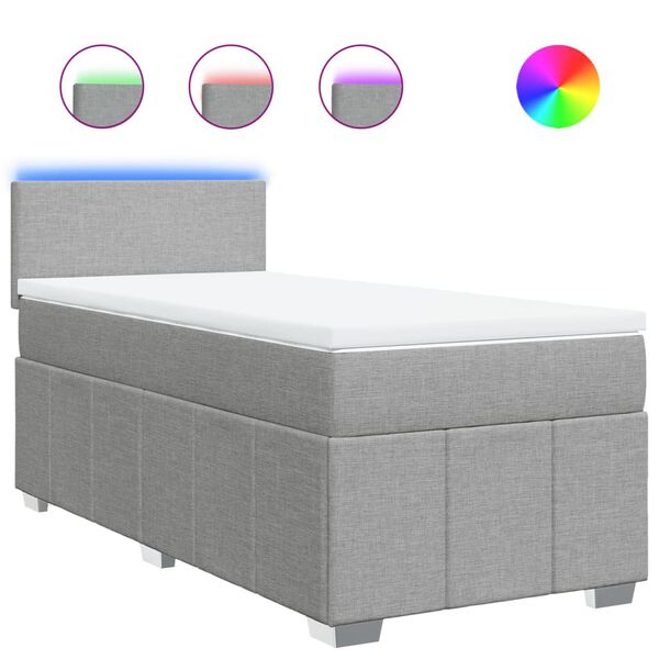 vidaXL Cama box spring con colch&oacute;n tela gris claro 90x190 cm