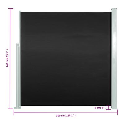 vidaXL Toldo lateral retráctil de jardín negro 140x300 cm