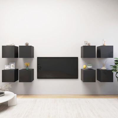vidaXL Muebles de pared para TV 8 uds gris 30,5x30x30 cm