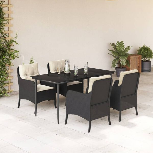 vidaXL Set de muebles jard&iacute;n 5 pzas con cojines rat&aacute;n sint&eacute;tico negro