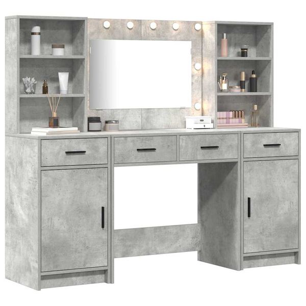 vidaXL Conjunto de mesa de vestidor con LED 3 pcs Gris Concreto