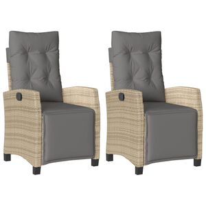 vidaXL Sillón reclinable jardín reposapiés 2 uds ratán PE beige mezcla