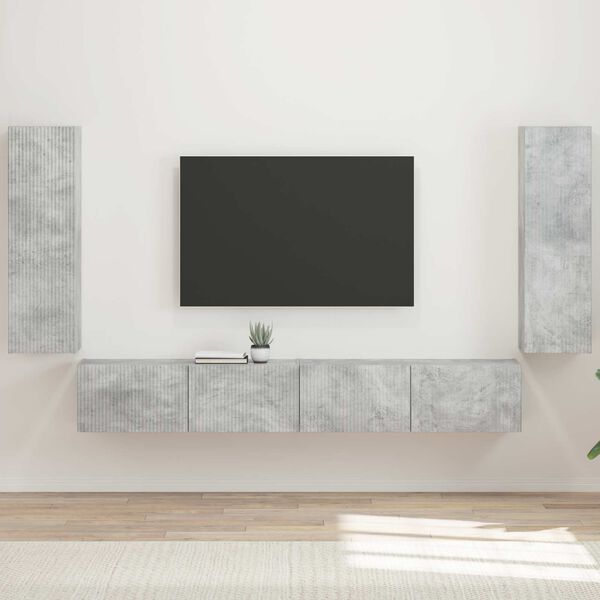 vidaXL Conjunto de mueble para TV de pared 4 pcs Gris Concreto