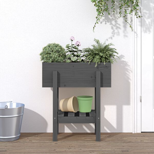 vidaXL Jardinera madera maciza de pino gris 62x30x69 cm