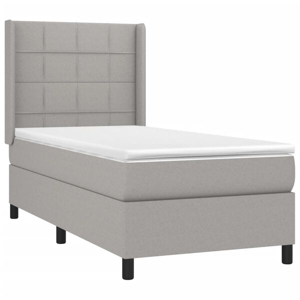 vidaXL Cama box spring colch&oacute;n y luces LED tela gris claro 90x190 cm