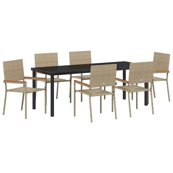 vidaXL Conjunto de Comedor de Jard&iacute;n 7 pcs Beige rat&aacute;n sint&eacute;tico